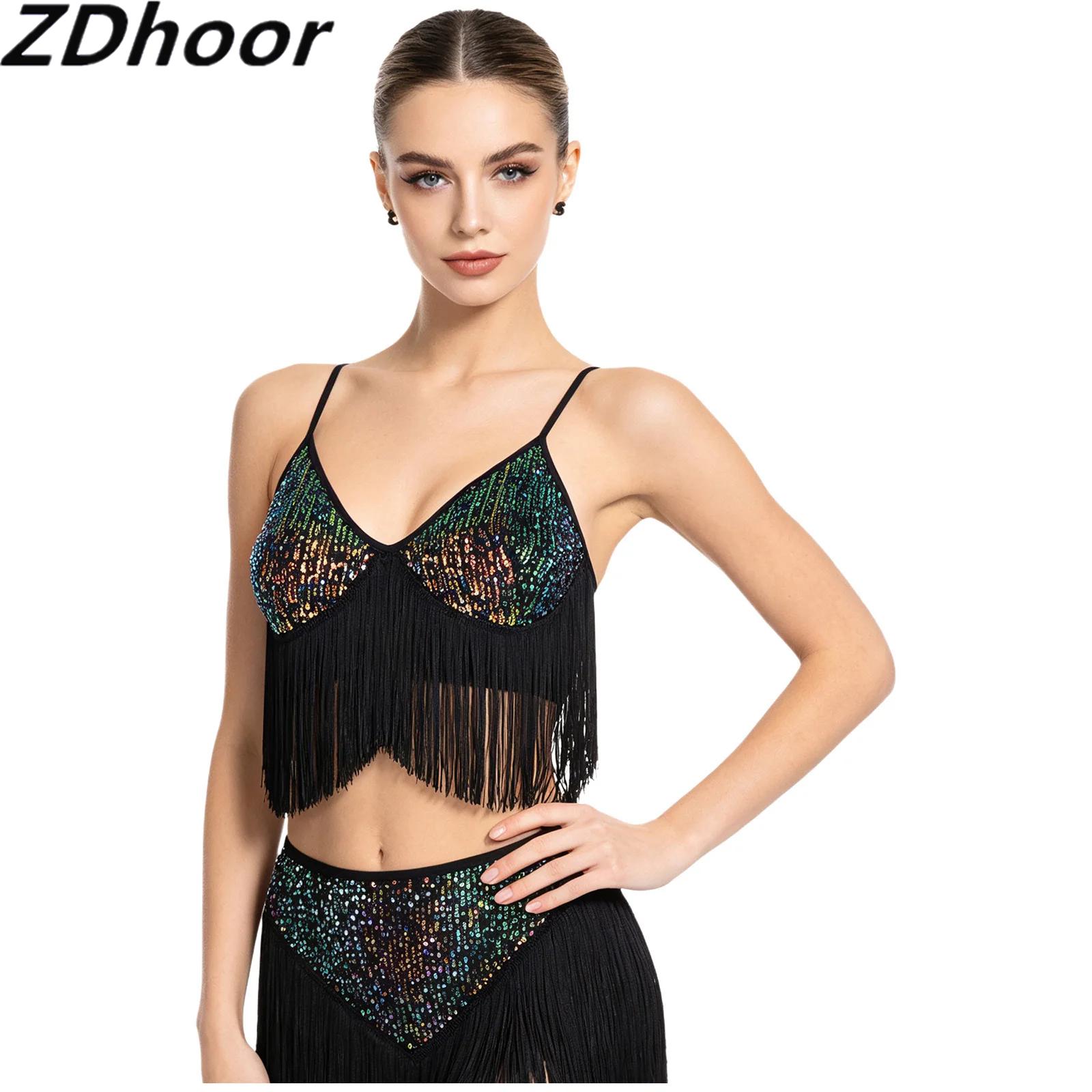 Tassel Fringe Trim - Dames Latin Dance Glitter Pailletten Crop